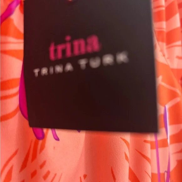 NWTTrina Turk Orange & Pink Off-Shoulder Floral Tunic Size L - Picture 2 of 4